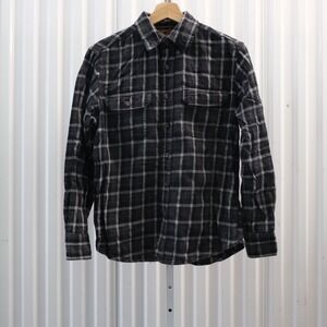 Outdoor Life Mens Size Small Black Gray Plaid Flannel Button Down Shirt